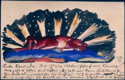"Altar Sheep from Lana", Franz Marc from Sindelsdorf to Gabriele Münter in Munich: Postcard, Postmark 11.04.1913 by Franz Marc