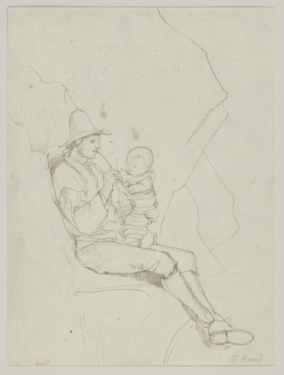 A Seated Italian Shepherd with a Small Child on His Lap by Franz Theobald Horny