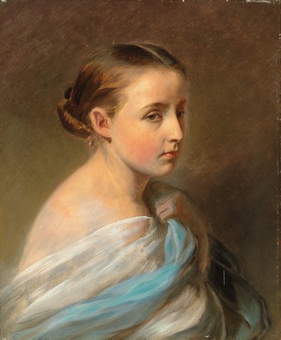 Portrait of a Girl, Head and Shoulders, Draped in a Blue and White Wrap by Franz Xaver Winterhalter