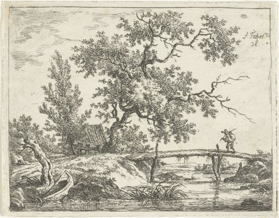 Landscape with Man on Bridge by Frédéric Théodore Faber