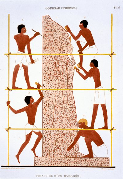 Stonemasons Making Colossal Statue of the Pharaoh, from a Rare Record of Frescoes from Thebes, Recorded 1819-1822 on His Second Visit to Egypt by Frederic (after) Cailliaud