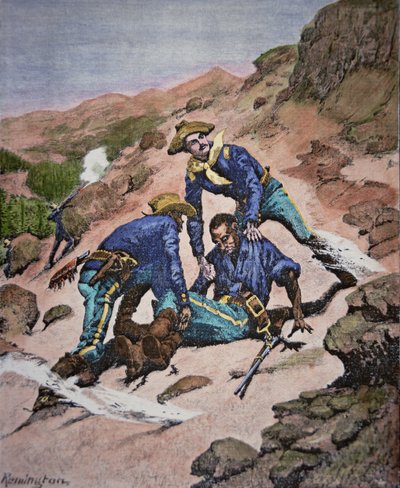 The Rescue of Corporal Scott during the Geronimo campaign of 1886 by Frederic (after) Remington