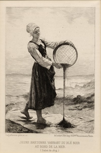 A Young Bretonne Winnowing Buckwheat at the Seaside, engraved by Cadart in 1874 by Frederic Auguste Laguillermie