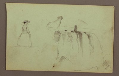A Walking Girl, a Crouching Chicken, and the American Falls on Niagara River, possibly 1856 by Frederic Edwin Church