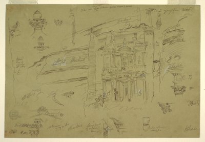 Architectural Details of El Khasneh, Petra, late February 1868 by Frederic Edwin Church