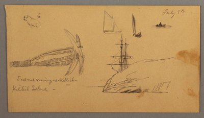 Dog, Sailboat Studies, Anchor, Cliffs, possibly July 8, 1859 by Frederic Edwin Church