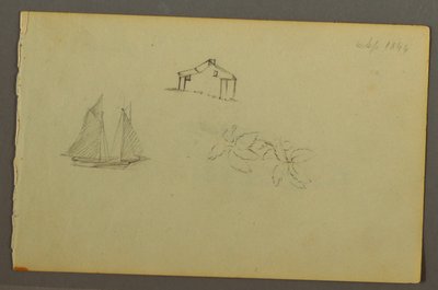 House, Sailboat, Plant, September 1844 by Frederic Edwin Church