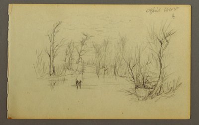 Htakie (?) Pond, Two People in Canoe, 1845 by Frederic Edwin Church