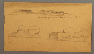 Island off Henly Harbor and Two Floating Icebergs, July 16, 1859 by Frederic Edwin Church