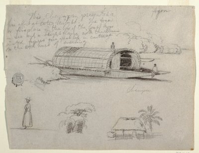 Sketches from Colombia - River Craft (Champan), a Woman, Group of Trees, a House by Frederic Edwin Church