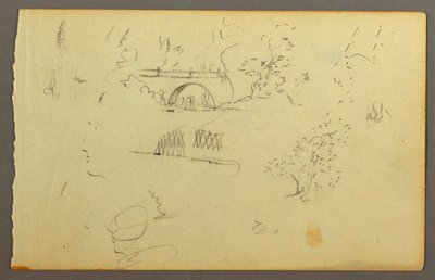 Trees, Bridge, Faces in Profile, possibly 1844 by Frederic Edwin Church