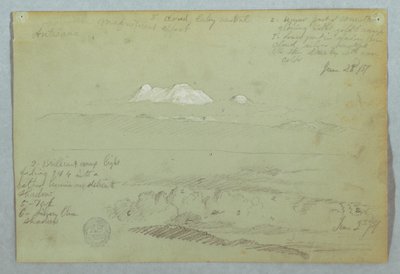 Views of Artisana Volcano from or near Quito, and a Cloudy Sky over a Mountain Ridge, Ecuador, June 23, 1857 by Frederic Edwin Church