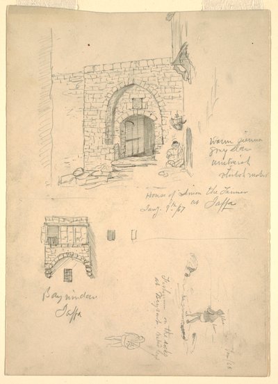 Sketches of the House of Semon the Tanner, Jaffa, Palestine [Tel-Aviv, Israel] and Fishermen on the Rocks at Beirut, Lebanon by Frederic Edwin Church