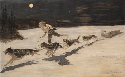 "Huskie" Dogs on the Frozen Highway (Talking Musquash) by Frederic Remington