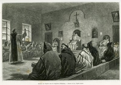 Meeting of the chapter among the Trappists of Oelenberg. Engraving by Lix to illustrate the story 