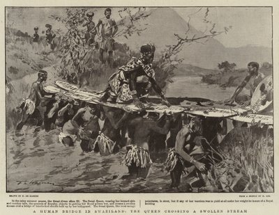 A Human Bridge in Swaziland, the Queen Crossing a Swollen Stream by Frederic de Haenen