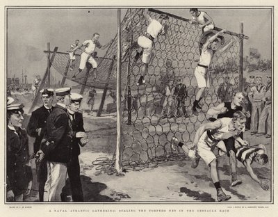 A Naval Athletic Gathering, Scaling the Torpedo Net in the Obstacle Race by Frederic de Haenen