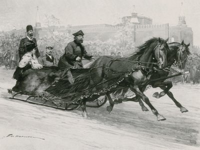 A Sleigh with Blue Silk Net, to prevent the Snow from spraying the Occupants, the Kremlin in the Background by Frederic de Haenen