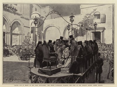 Easter Eve in front of the Holy Sepulchre, the Greek Patriarch washing the Feet of the Twelve Oldest Greek Priests by Frederic de Haenen