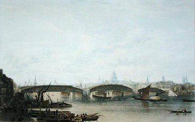A View of the Southwark Bridge as it appeared in May 1818, engraved by W. Bennett after a drawing of the original by W.H. Timms by Frederick (after) Nash