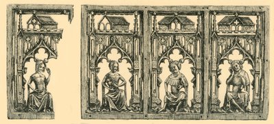 Knights and Ladies Seated under Canopies, Pierced Ivory Panel by Frederick Albert Slocombe