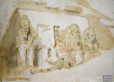 Four colossal Statues of Ramesses II at the Great Temple of Abu Simbel by Frederick Arthur Bridgman
