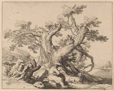 A Man and His Dog Resting by a Great Tree by Frederick Bloemaert after Abraham Bloemaert