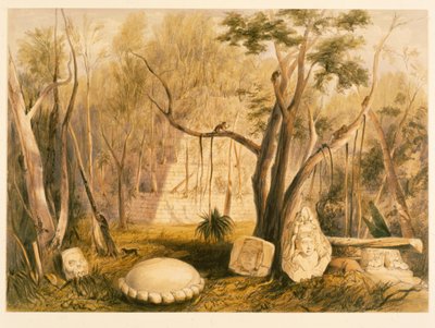 Pyramidal Building and Fragment of Sculpture at Copan (illustration from 