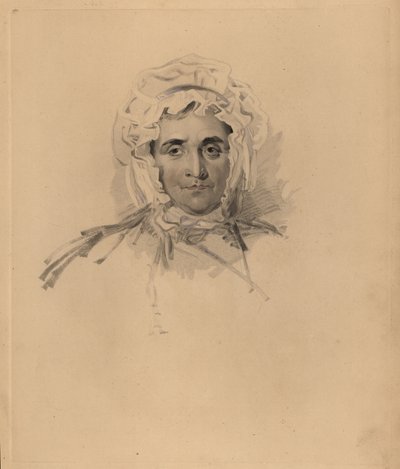 Portrait of Sir Thomas Lawrence’s mother Lucy Read close to death. Hand-tinted engraving by Frederick Christian Lewis after an illustration by Sir Thomas Lawrence from P.G. Patmore’s Cabinet of Gems, Ackermann, London by Frederick Christian Lewis