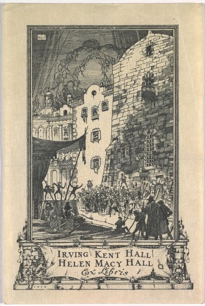 Bookplate: Irving Kent Hall and Mary Kent Hall, Ex Libris inscribed by Frederick Garrison Hall