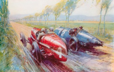 Felice Nazzaro won the 1922 Grand Prix, handling one of the new and very fast Fiats by Frederick Gordon (after) Crosby