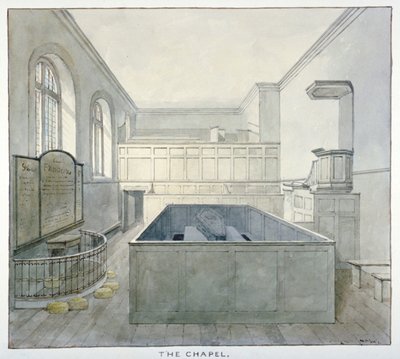 Interior view of the chapel in Newgate Prison, Old Bailey, City of London by Frederick Nash
