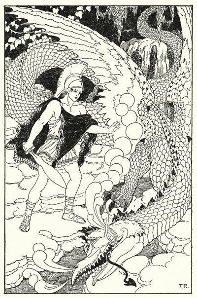 When the dragon caught sight of Cadmus, he set up another abominable hiss by Frederick Richardson