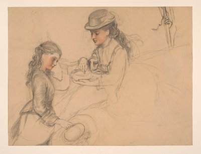 Study of Two Girls, with a Study of a Hand to the Right by Frederick Sandys