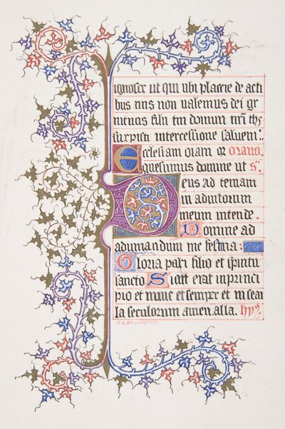 Illuminated Leaf with Initial E recto, Vine Border verso by Freeman Gage Delamotte