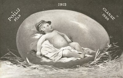 1915, Easter Card Showing Already Armed Baby Soldier in Egg by French Photographer