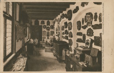 Alsatian Museum with display of wooden sculptures. Postcard sent in 1913 by French Photographer