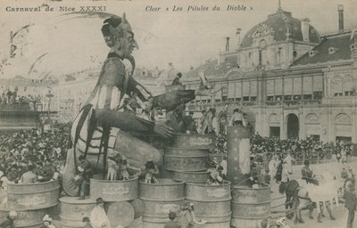 Carnaval de Nice, Char, Les Pilules du Diable. Postcard sent in 1913 by French Photographer