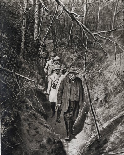 First World War: The President of the Council Georges Clemenceau During One of His Frequent Visits to the Front Accompanied by His Generals, He Crosses a Trench, In 