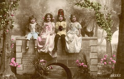 Girls and Boys Sitting on Edge of Bridge by French Photographer