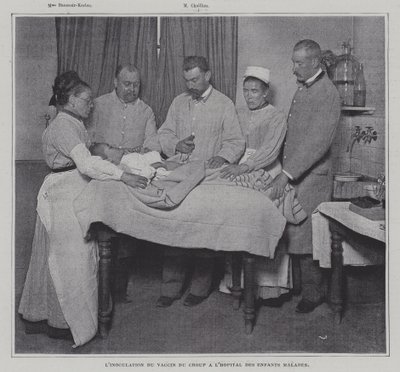 Inoculation of a patient with the vaccine against croup at a hospital for sick children in Paris by French Photographer