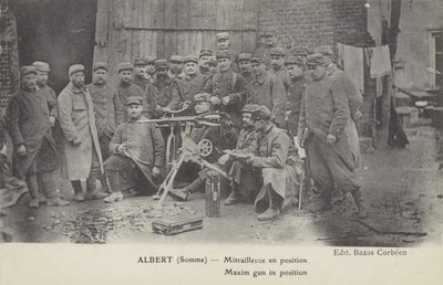 Maxim gun in position, Albert, Somme, First World War by French Photographer