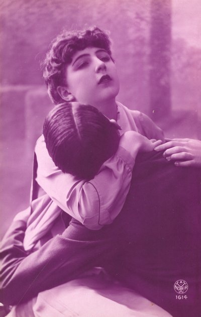 Rose-Colored Picture of Couple Embracing by French Photographer