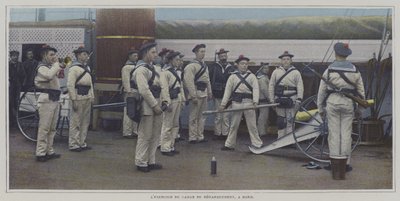 Sailors Carrying Out an Exercise with a Landing Gun on Board a Ship by French Photographer