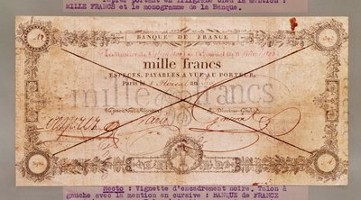 1000 Francs Banknote from 8 Floreal, An X (28th April 1802) by French School