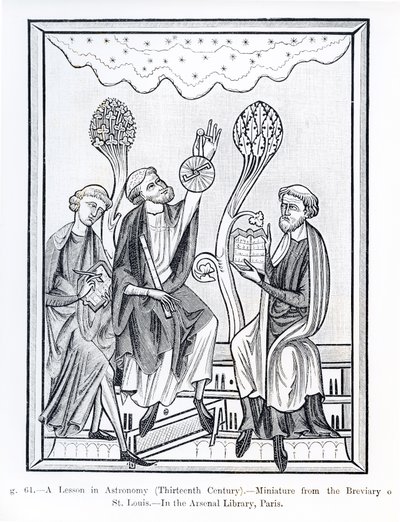 A Lesson in Astronomy, from the Breviary of St. Louis, illustration from Science and Literature in the Middle Ages and the Renaissance, written and engraved by Paul Lacroix, 1878 by French School