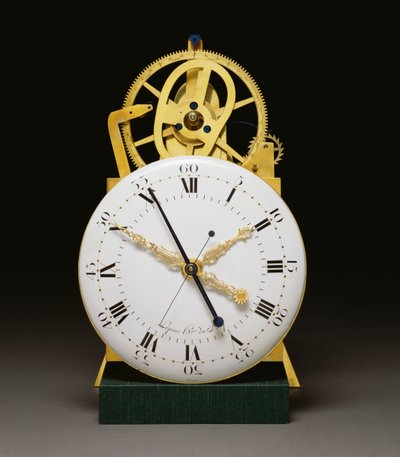 A close up view of the dial and movement of a Louis XVI ormolu and patinated bronze-mounted mahogany longcase regulator with year calendar and equation of time, c.1790 by French School