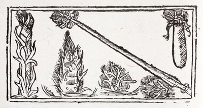 A Flaming Lance, a Rising Flame and Fiery Sparks by French School