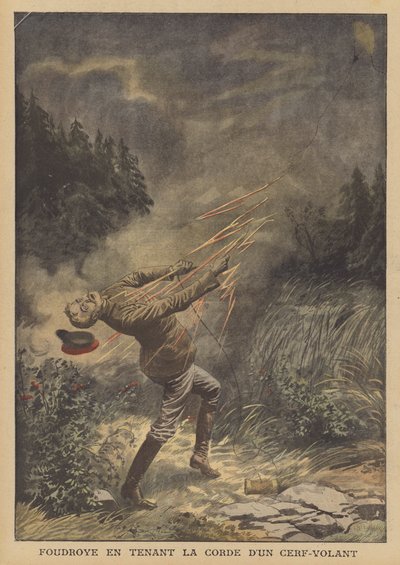 A man killed by lightning while flying a kite by French School