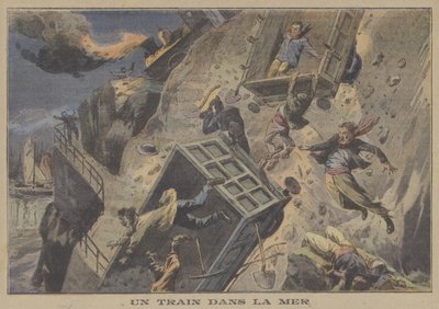 A train falling into the sea by French School
